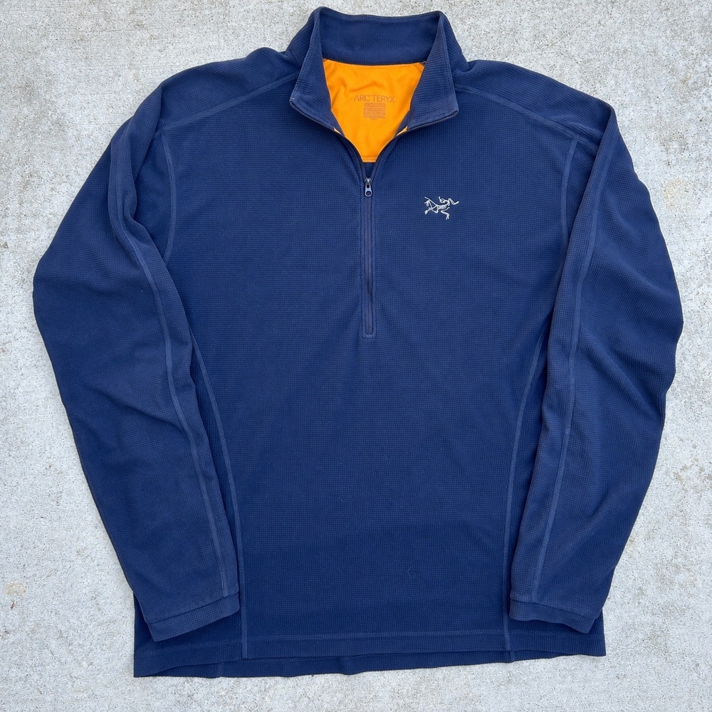 Arcteryx Vintage Polartec Thermal 1/4 Zip XL Navy Blue Waffle Knit Gorpcore Y2K